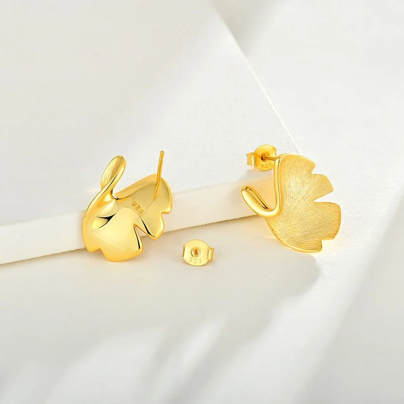 silver hoop earrings -Ginkgo Biloba Leaf Gold Stud Earrings