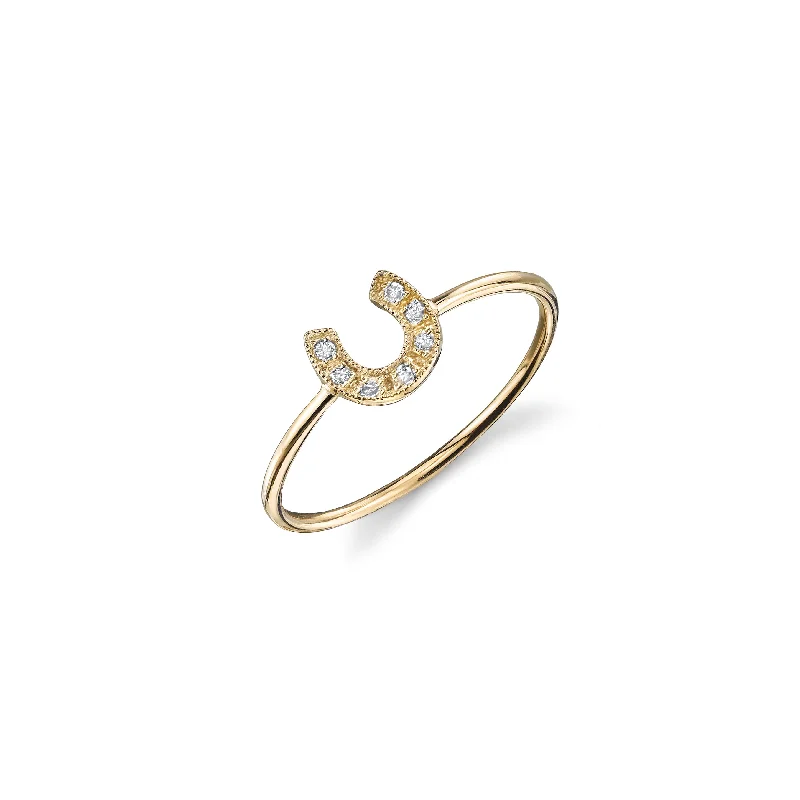 pearl rings for women -Gold & Diamond Horseshoe Ring