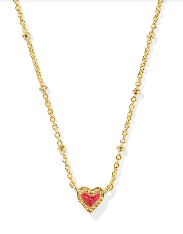 fashion necklaces for women -Mini Ari Heart Satellite Gold Plated Red Kyocera Opal Short Pendant Necklace by Kendra Scott