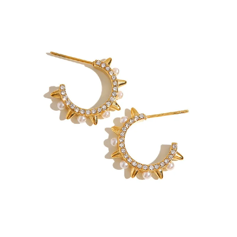 bold earrings for women -Adrenaline Spike|Gold and Pearl Hoop Earrings