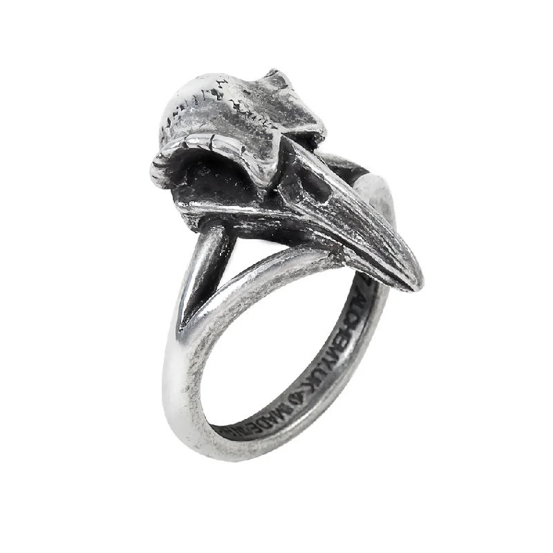 halo rings for women -Rabeschadel Kleiner Ring - Raven Skull Alchemy Gothic Ring