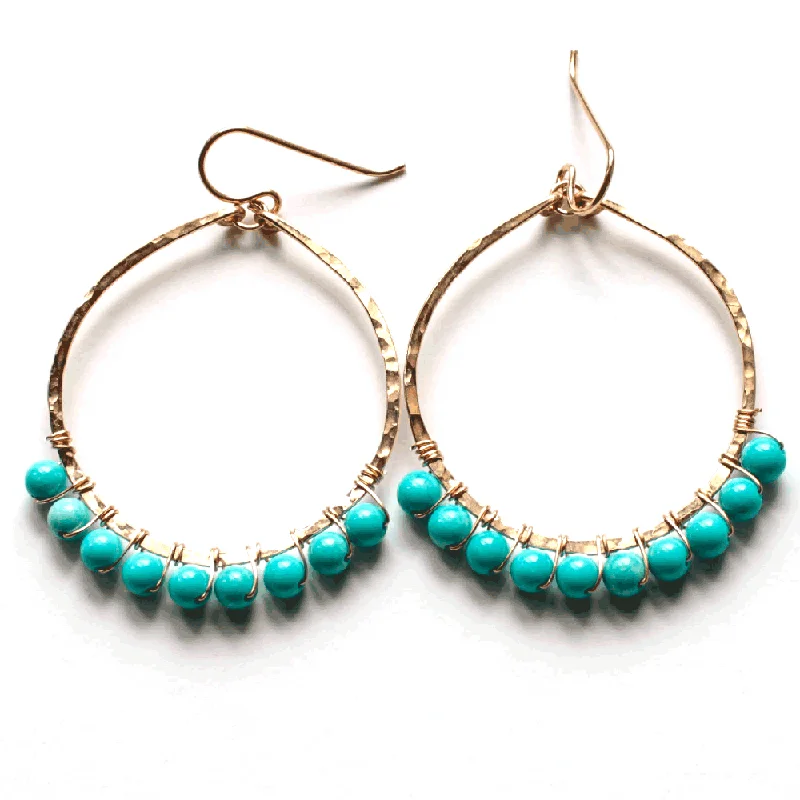 glamorous earrings for women -Medium Gemstone Arc Hoops - Turquoise