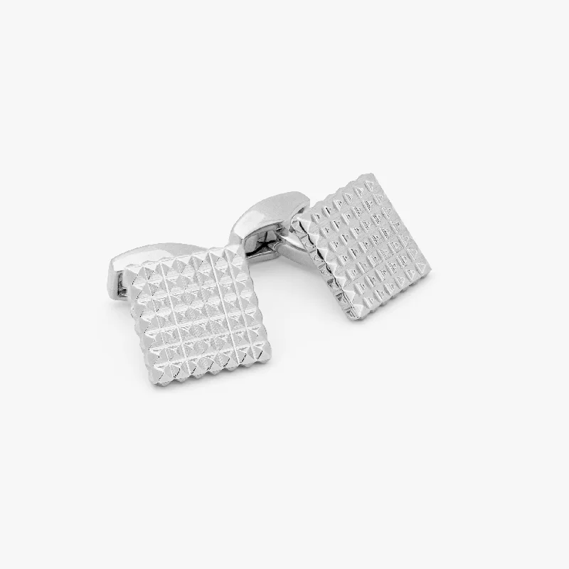 adjustable gold bracelets for women -Diamond Giza square cufflinks Palladium plated