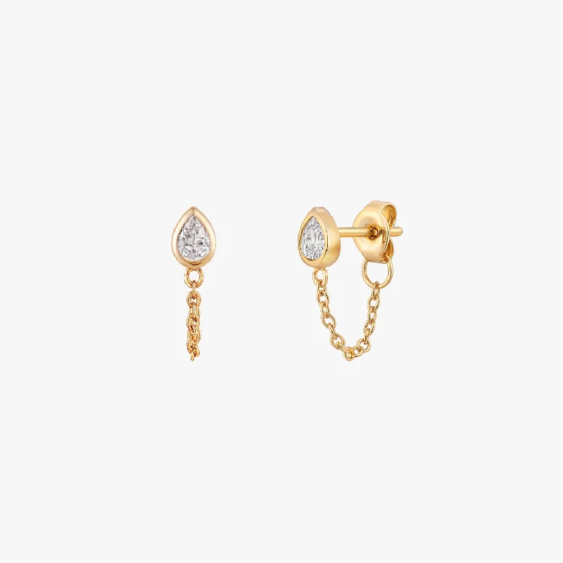 sparkle stud earrings -Teardrop CZ Chain Stud Earrings