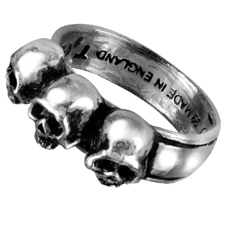 engraved rings for women -Caput Mortum Triple Skull Ring by Alchemy Gothic