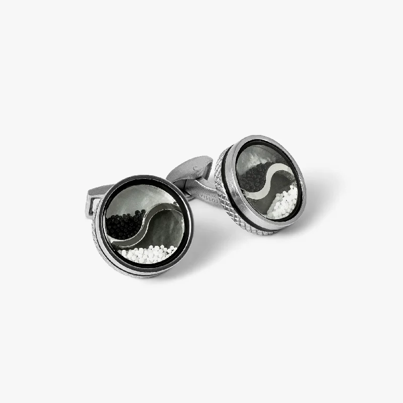 fashion bangles for women -Yin Yang Cufflinks In Black & White With Palladium Plated