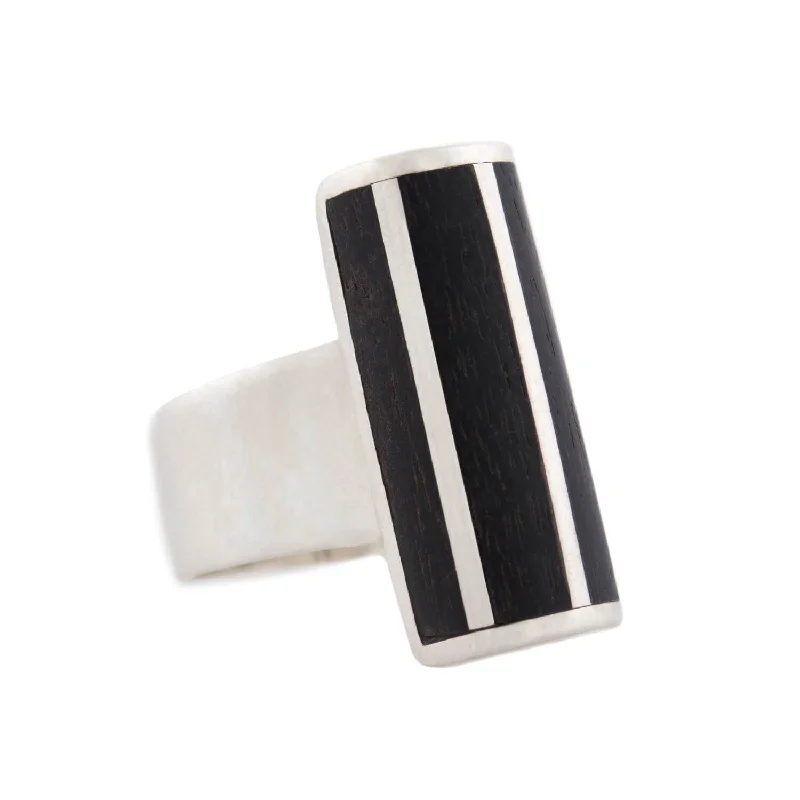 flower rings for women -ANNA MARIA ÖBERG Estate Swedish Sterling Silver Ebony Wood Statement Ring