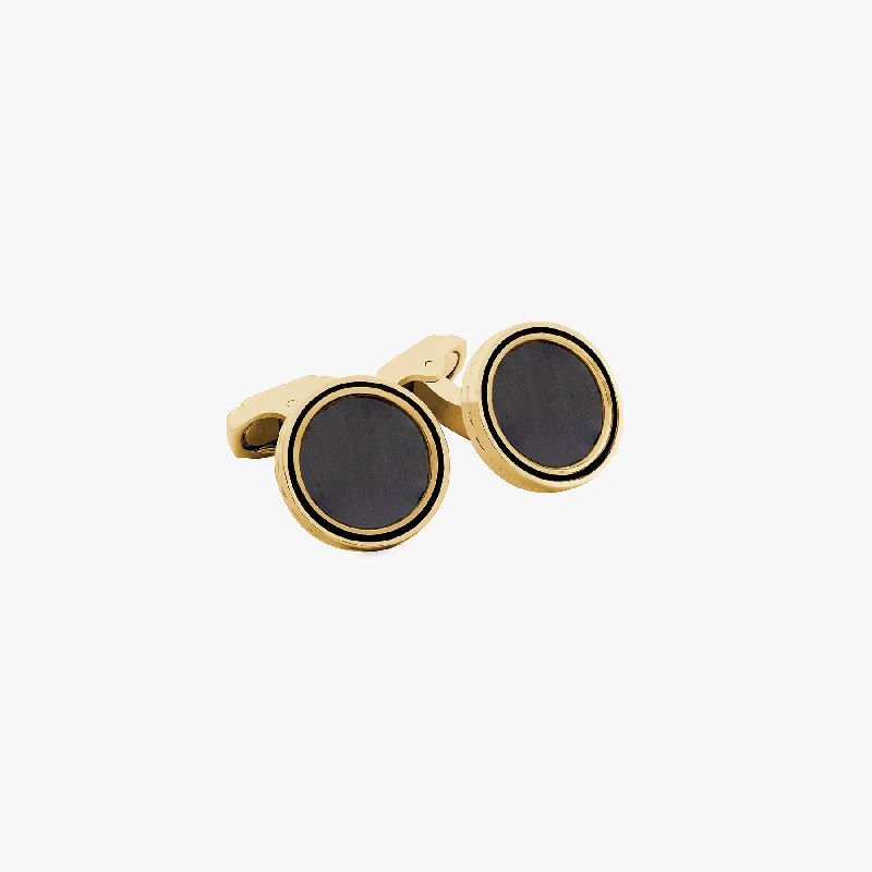 gold plated bangles for women -THOMPSON Tambor Cufflinks In Yellow Gold Plated and Black Onyx