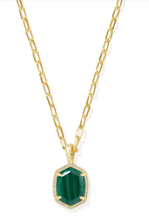 bridal necklaces for women -Daphne Gold Plated Green Malachite Pave Frame Short Pendant Necklace by Kendra Scott