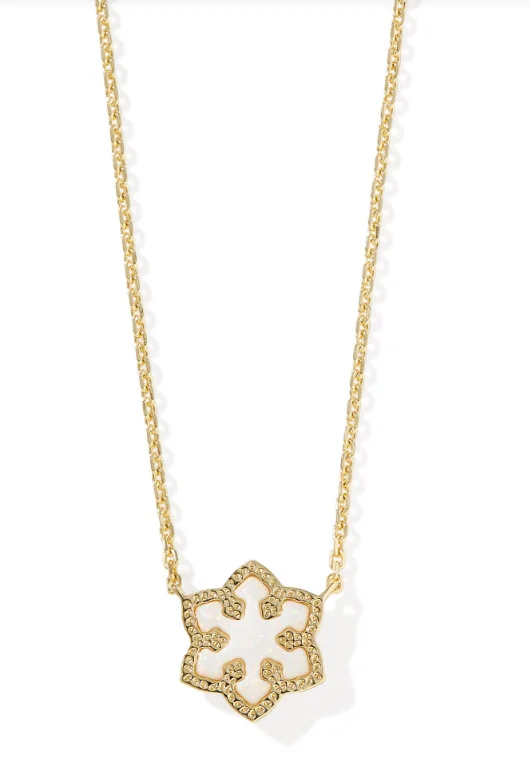 handcrafted necklaces for women -Snowflake Gold Plated White Kyocera Opal Short Pendant Necklace by Kendra Scott