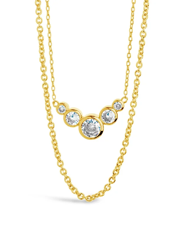 anniversary gift necklaces -Eileen CZ Bezel Layered Chain Necklace