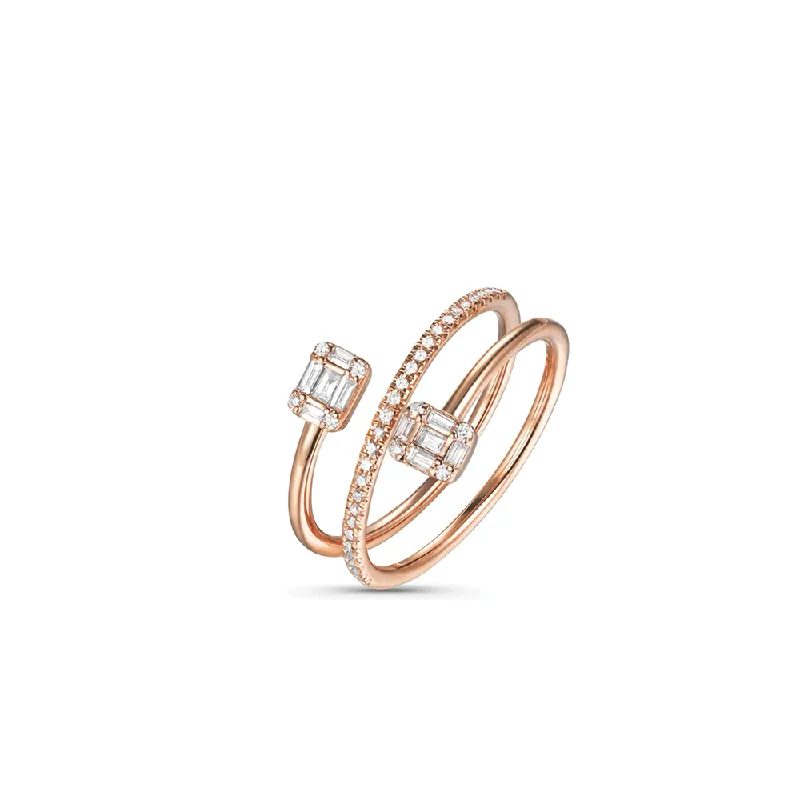 trendy rings for women -14K Baguette Diamond Rectangle Spiral Ring