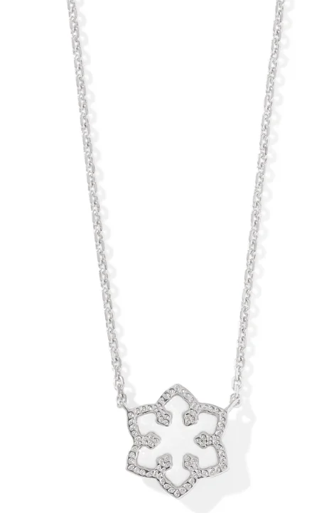 luxury necklaces for women -Snowflake Silver White Kyocera Opal Short Pendant Necklace by Kendra Scott