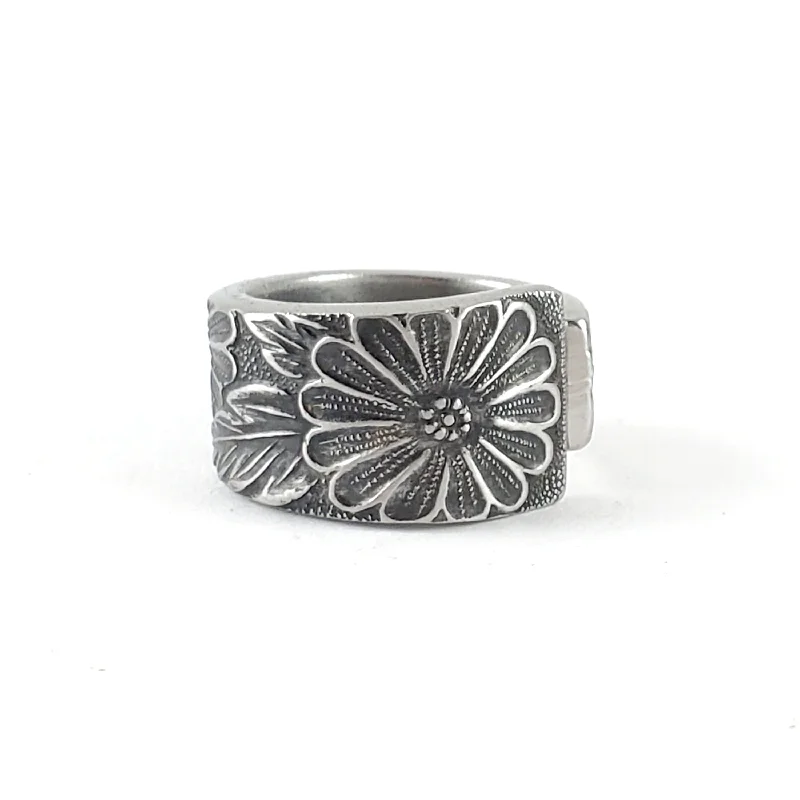 adjustable rings for women -1970's Floral Lifetime Stainless Steel Spoon Ring