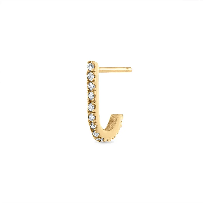 gold stud earrings for women -Diamond J-Hook Earring