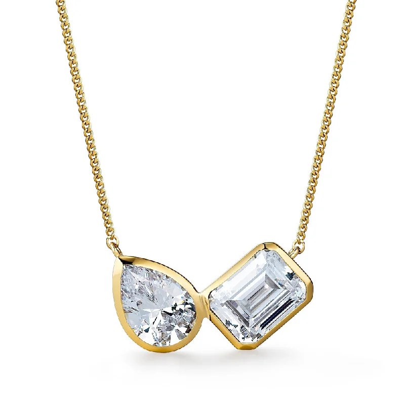 elegant necklaces for women -Toi et Moi Bezel Pear and Emerald Cut Necklace