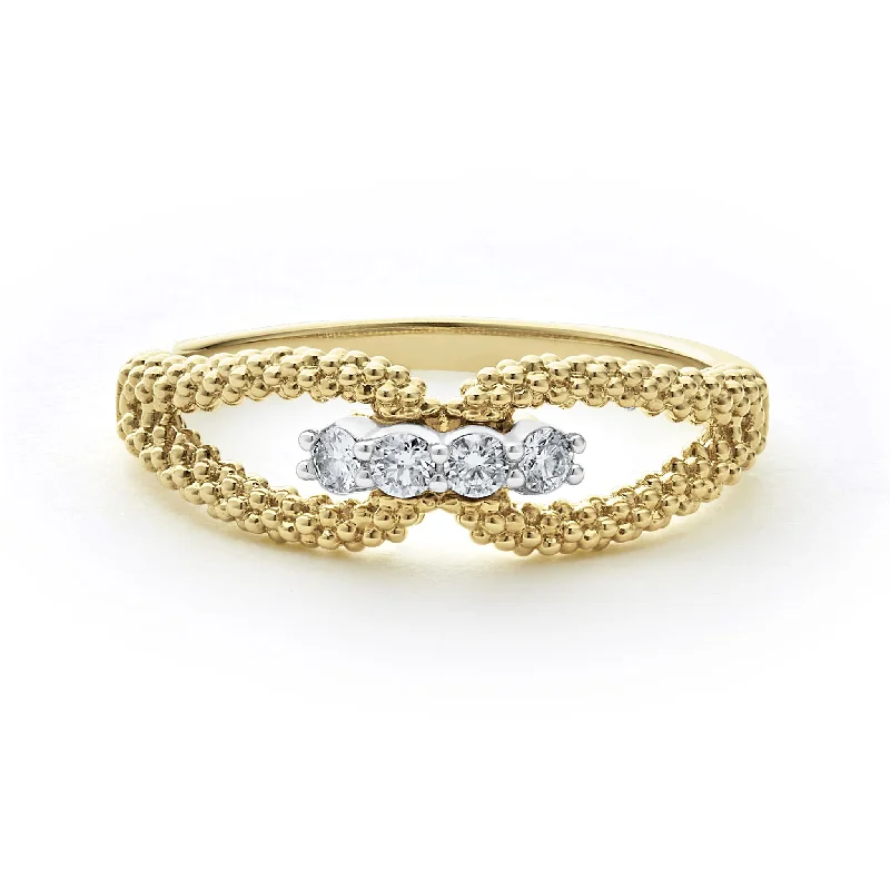 diamond rings for women -Signature Caviar 18K Gold Superfine Diamond Center Ring