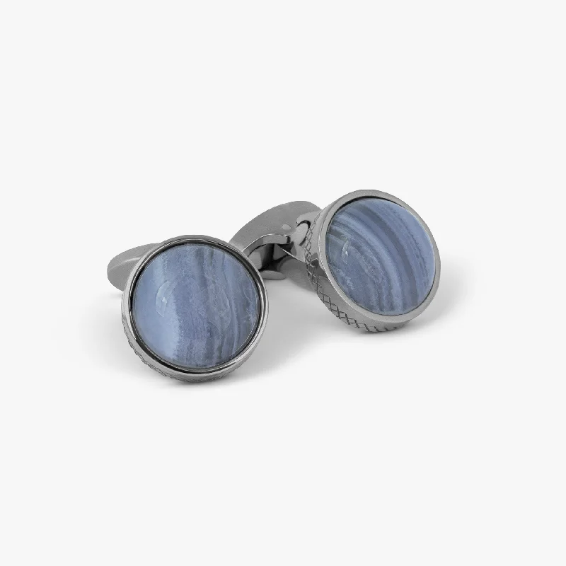 stackable bangle sets -Titanium Classic Cufflinks With Blue Lace Agate