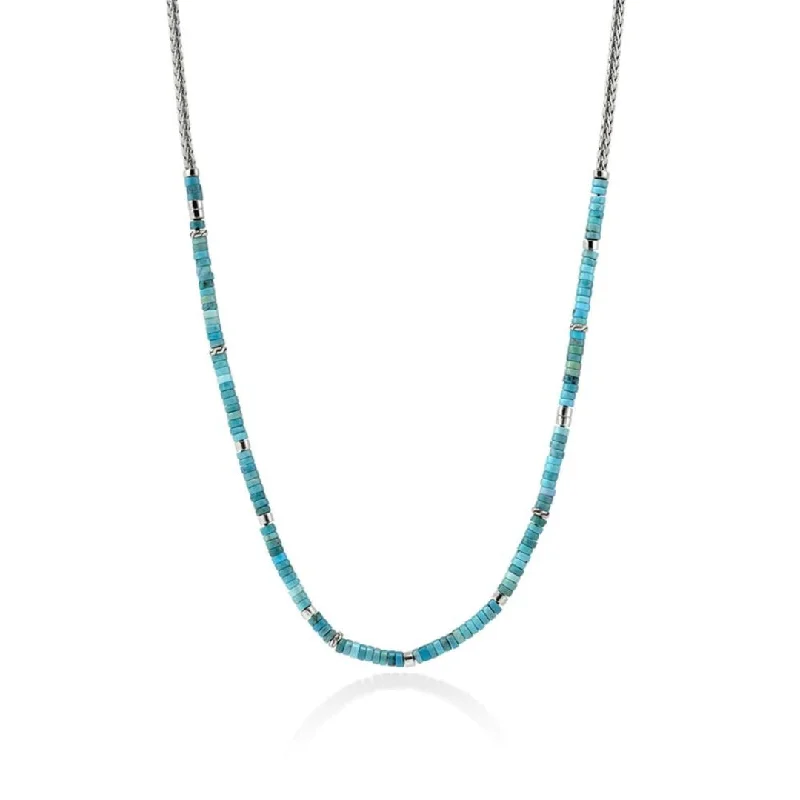 silver heart necklaces for women -Heishi Silver Chain Necklace with Treated Turquoise by John Hardy