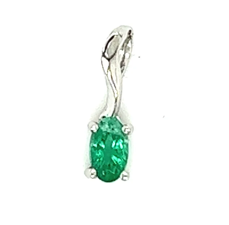 pearl drop necklaces for women -14K White Gold Emerald Pendant Necklace 18"