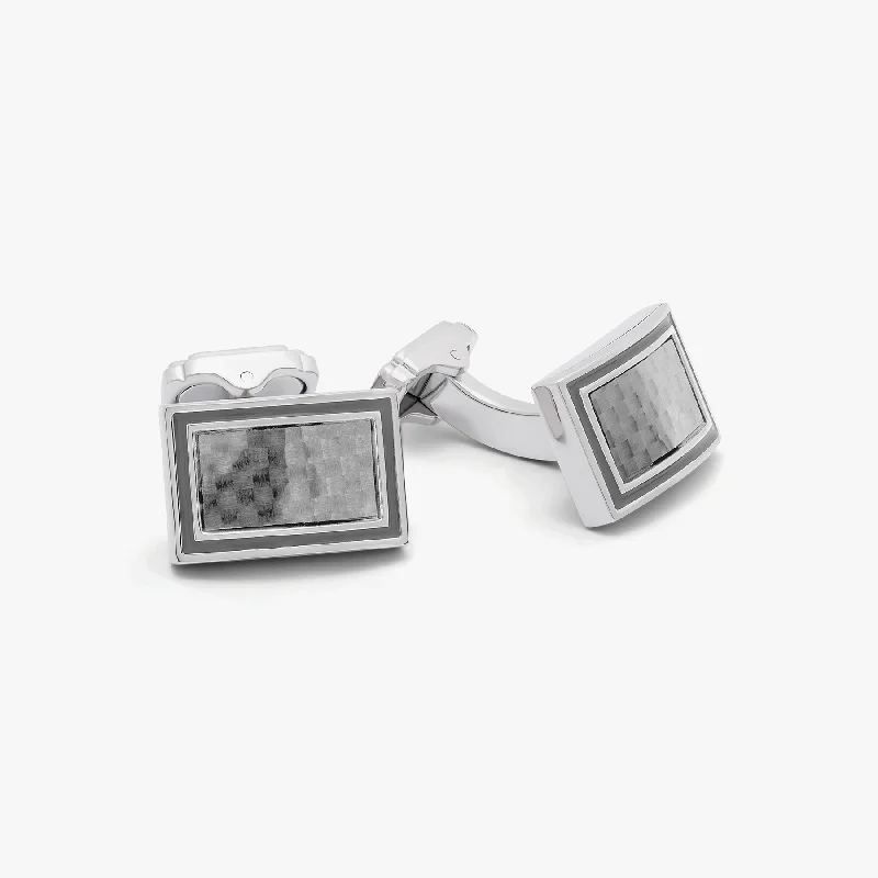 colorful bangles for women -THOMPSON Carbon D-Shaped Cufflinks in White Bronze with Grey Enamel